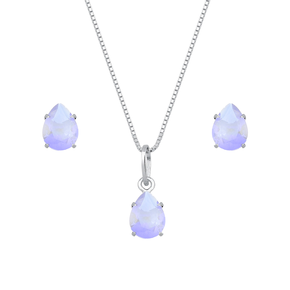 Conjunto de Gota Roxa em Zircônia Prata 925