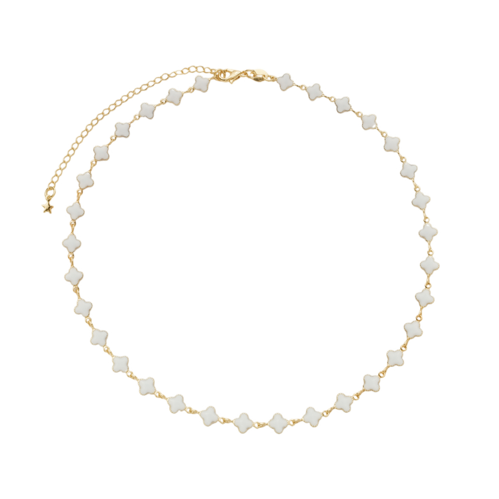 Colar Dourado com Trevos Brancos