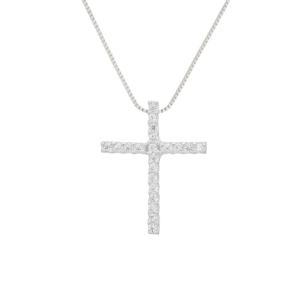 Colar de Cruz Cravejada de Zircônias em Prata 925