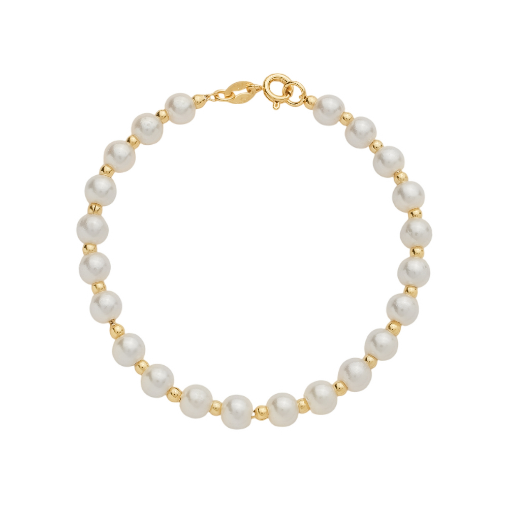 Pulseira Dourada de Pérolas e Bolinhas - 19 cm