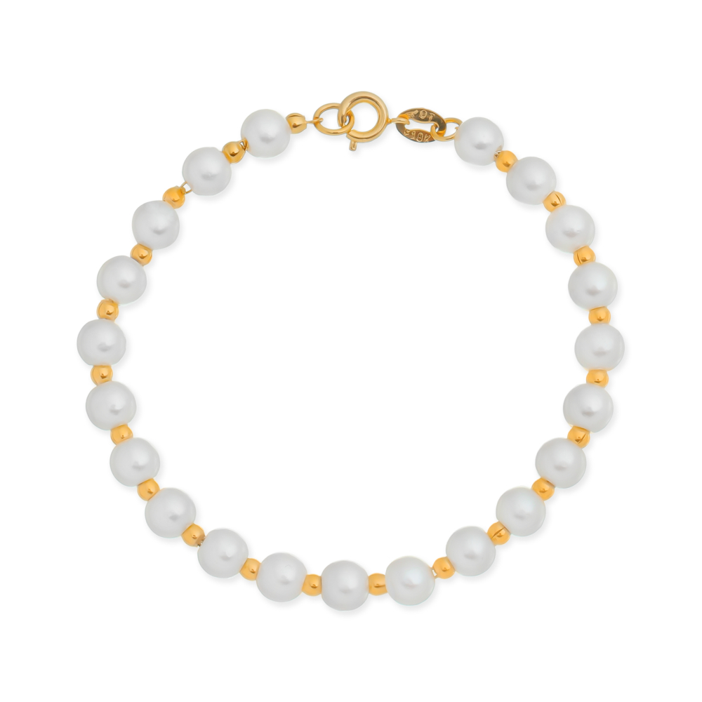 Pulseira Dourada de Pérolas e Bolinhas - 18 cm