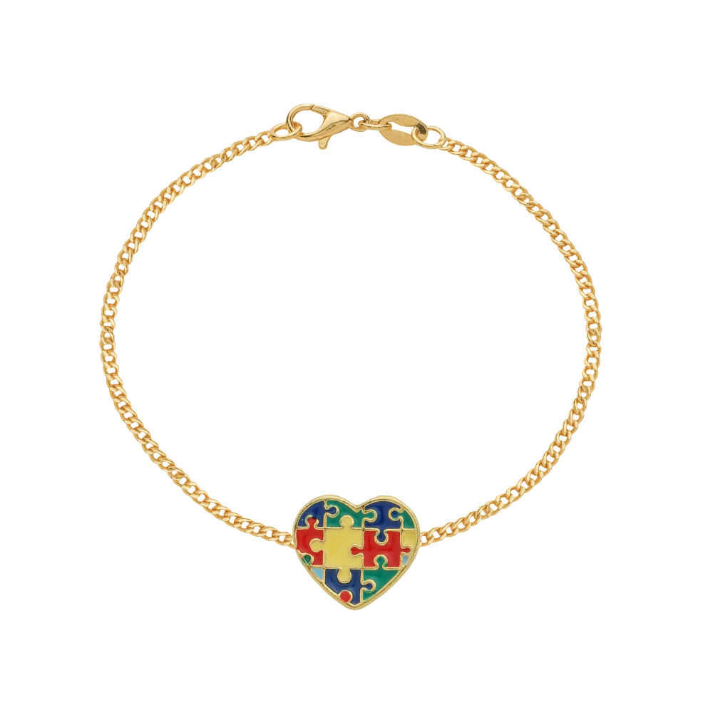 Pulseira Dourada Autismo Formato Coração